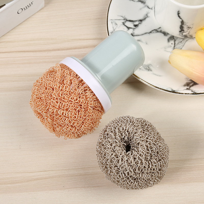 Colored Fiber Non-Stick Pan Cleaning Ball Non-Hurt Pot Kitchen Household Short Handle Cleaning Brush Removable Cleaning Ball Wholesale