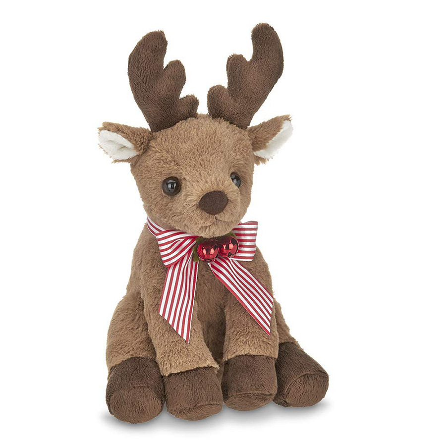 c881填充毛绒玩具卡通驯鹿公仔棕色毛绒蝴蝶结铃铛驯鹿毛绒动物