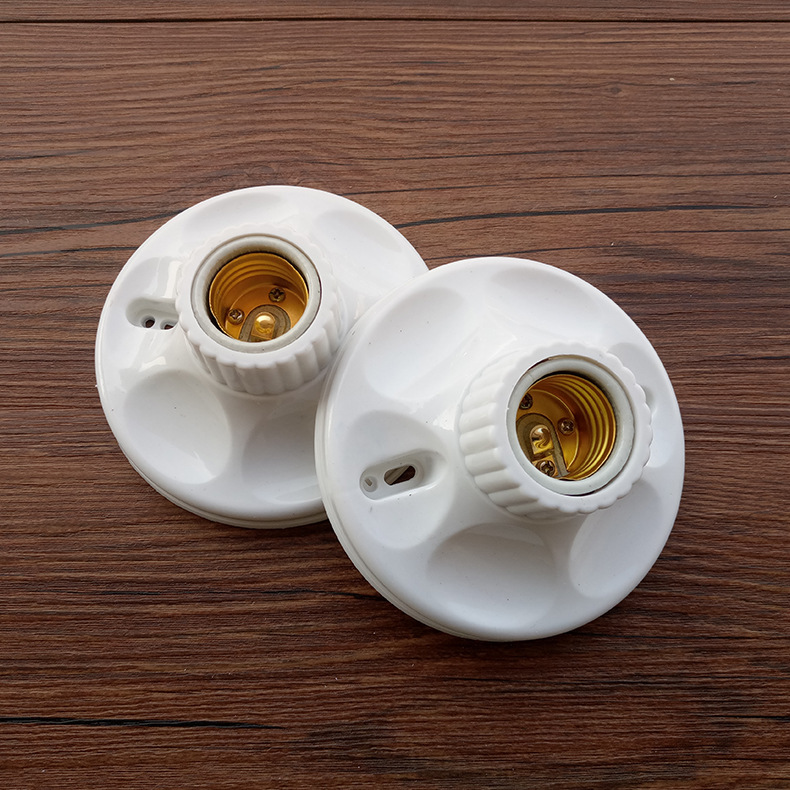 厂家直销螺口e27陶瓷口平灯座 罗口梅花半塑平灯头 耐高温800度