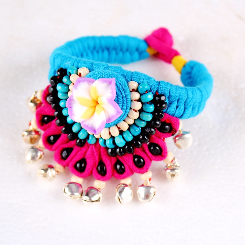 少数民族手工布艺手链 民族风铃铛手镯 复古拍照写真拍戏演出饰品