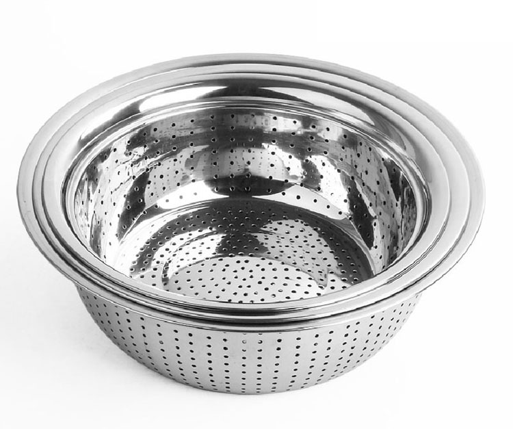 304不锈钢洗米筛加厚无磁漏盆欧式平边淘米器加深密孔滤水洗菜盆