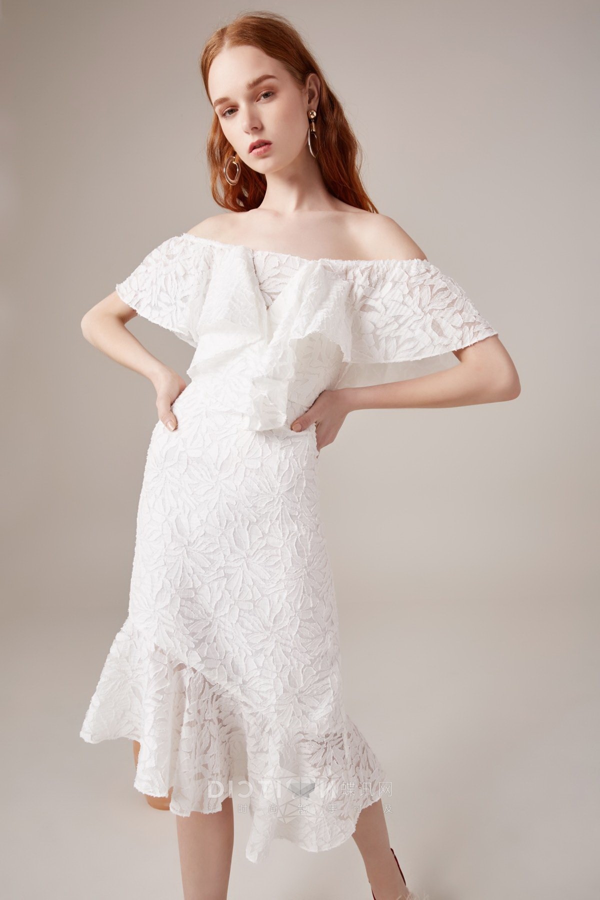 外贸女装气质高档性感一字领提花修身不规则连衣裙爆款y36l219