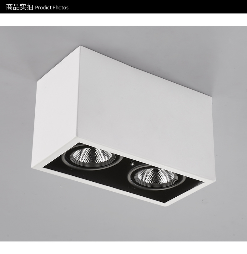 cob明装豆胆格栅灯双头三头四头方形可调吸顶明装斗胆灯射灯7w12w-阿