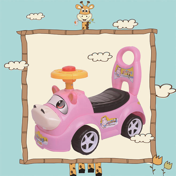 萌版河马滑行车 儿童滑行车四轮扭扭车 儿童滑行溜溜车带靠背