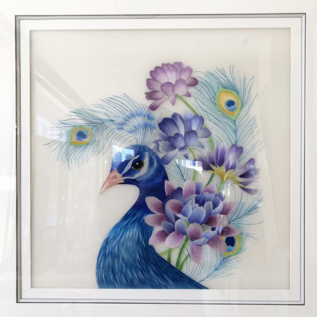 相守孔雀 精品丝线刺绣苏绣现代欧式简约装饰画客厅家居商务送礼