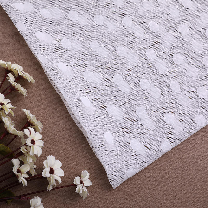 高弹力白色圆点蕾丝网布面料 婚纱弹力内衣辅料蕾丝花边