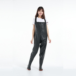 厂家直销 打渔王黑色宽松连体下水裤全身耐磨耐酸碱捕鱼防水裤