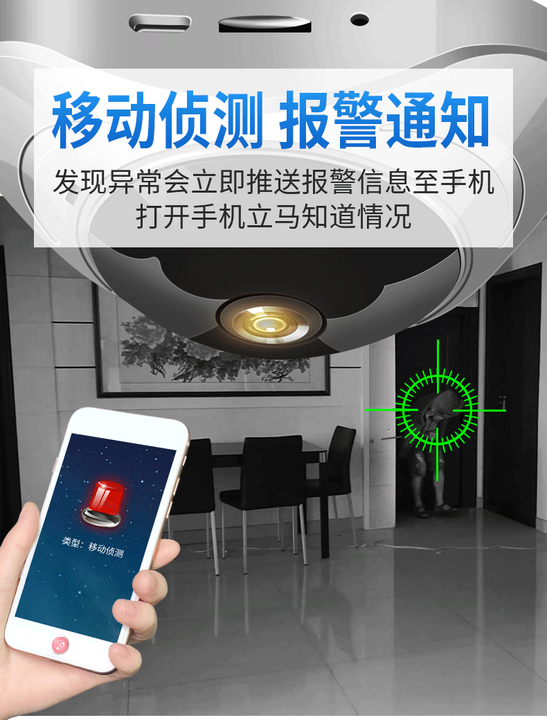 全景摄像头360度旋转智能家居高清摄像头wifi无线网路监控摄像头 一件