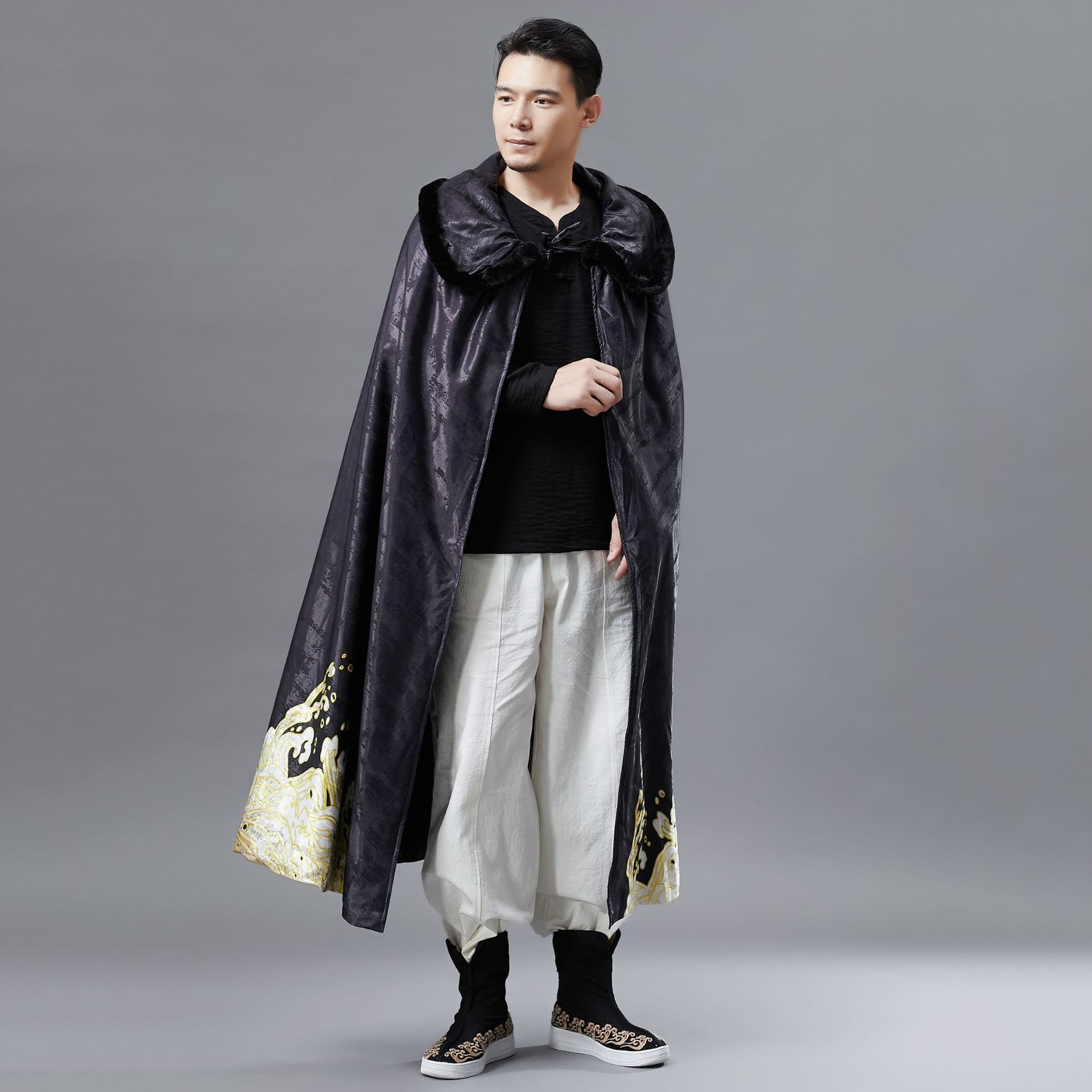 2018秋季新款 披领斗篷 复古中国风斗篷男式披肩印花金龙风衣
