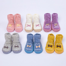 亚马逊爆款零线头宝宝学步鞋婴幼儿小童地板袜子领结蝴蝶结皮底袜