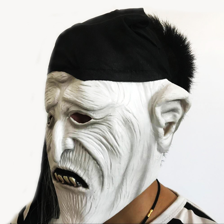 白色鬼脸恐怖魔鬼面具万圣节吓人黑布套头假面演出派对道具整人