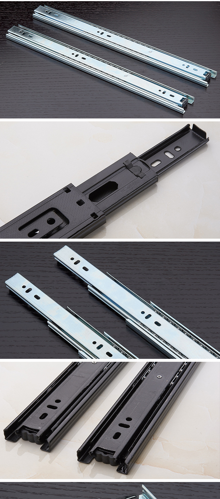 加厚黑色抽屉轨道橱柜滑道抽屉三节导轨衣橱滑轨五件配件