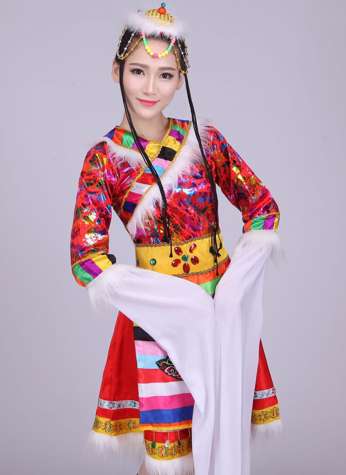 2017新款藏族舞蹈演出服女装成人少数民族服装西藏长裙水袖表演服