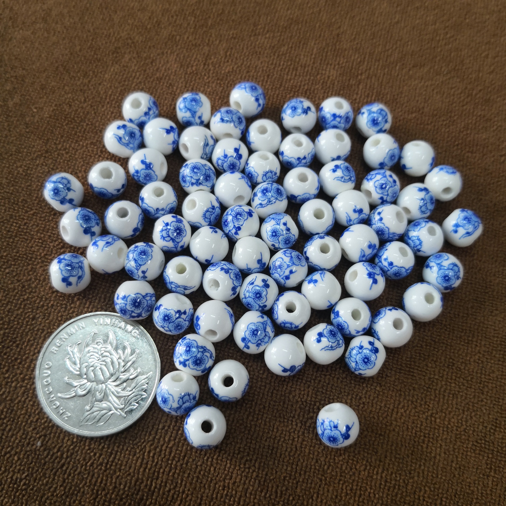 陶瓷珠子散珠 diy 8mm贴花圆珠 陶瓷饰品配件 手链项链配件 厂家