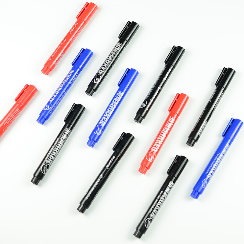 中字可加墨水记号笔箱头笔物流笔快递笔带拆箱片锥形笔头