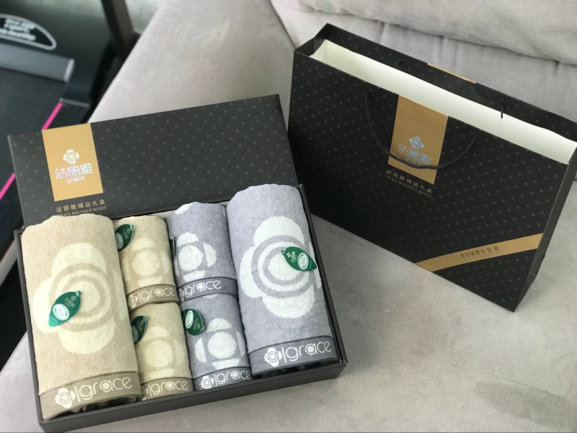 洁丽雅毛巾礼盒 纯棉毛巾浴巾礼盒装刺绣logo 洁丽雅六件套礼盒