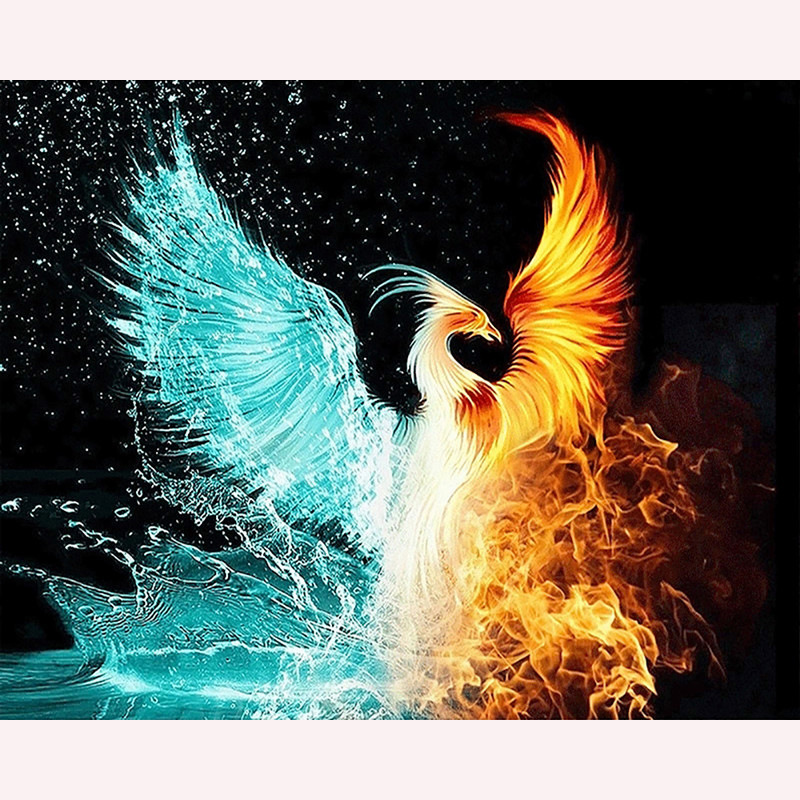 外贸热销款动物冰火凤凰客厅卧室手工点钻贴画 钻石画十字绣批发