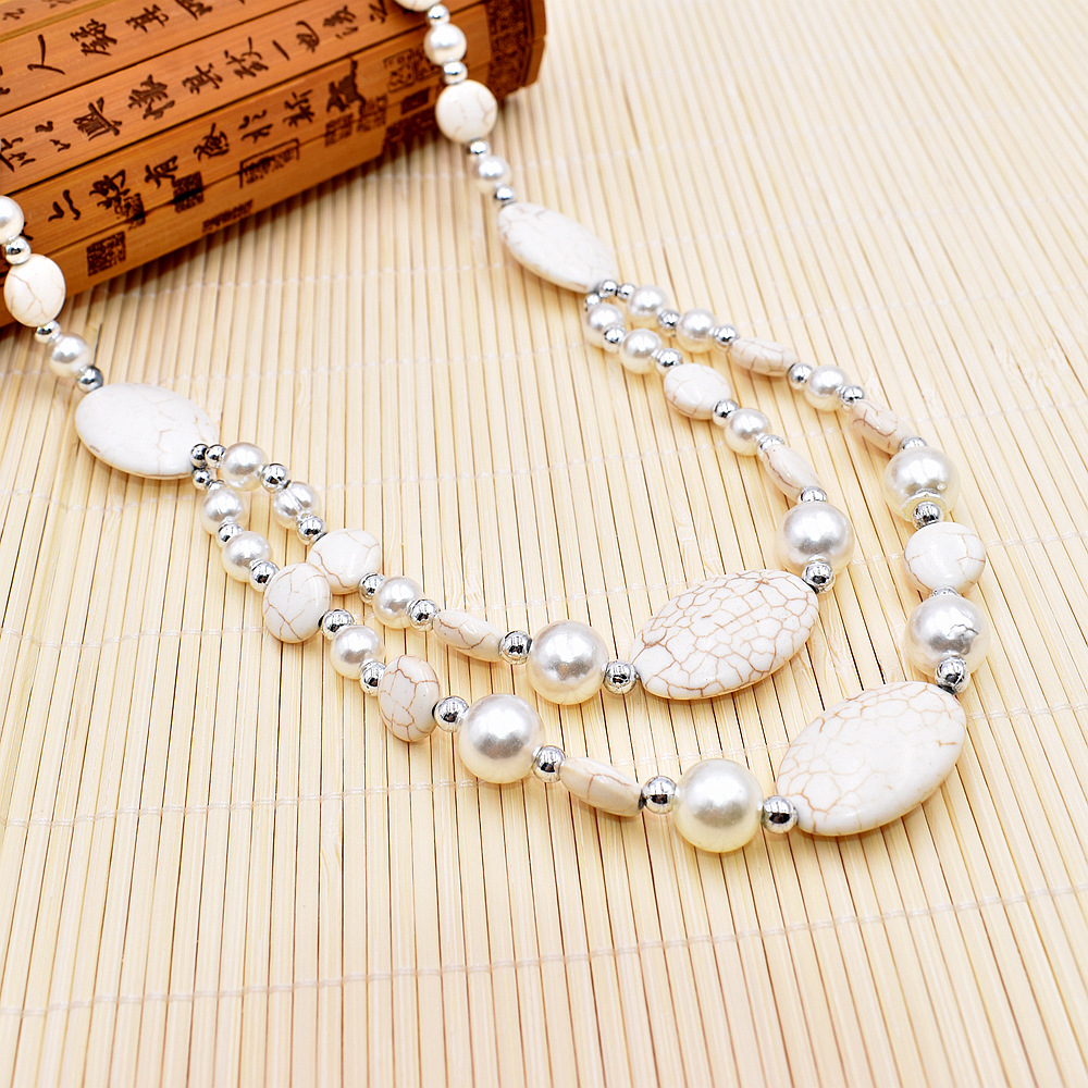 佳莎跨境新品配饰双层白色绿松石女人项链民族风项饰天然石饰品