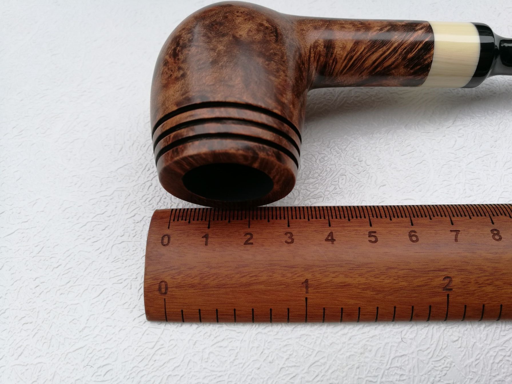 现货三森石楠木烟斗 9mm碳芯过滤烟道 中号8671三圈海象牙圈直斗