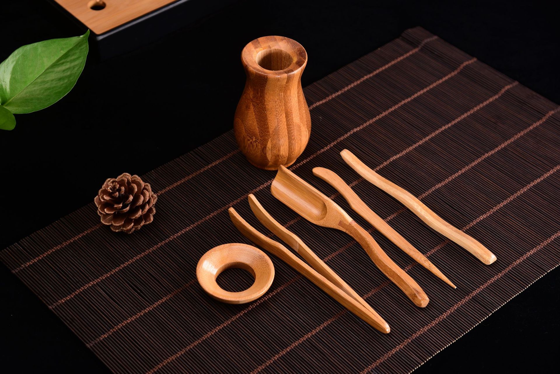 竹制茶道六君子套装 家用中式功夫茶具配件六角镂空六君子批发