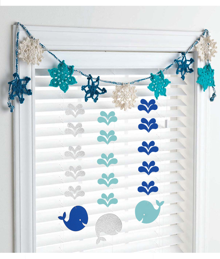 可爱粉鲸鱼水花挂饰海洋风幼儿园教室儿童房宝宝生日派对装饰布置