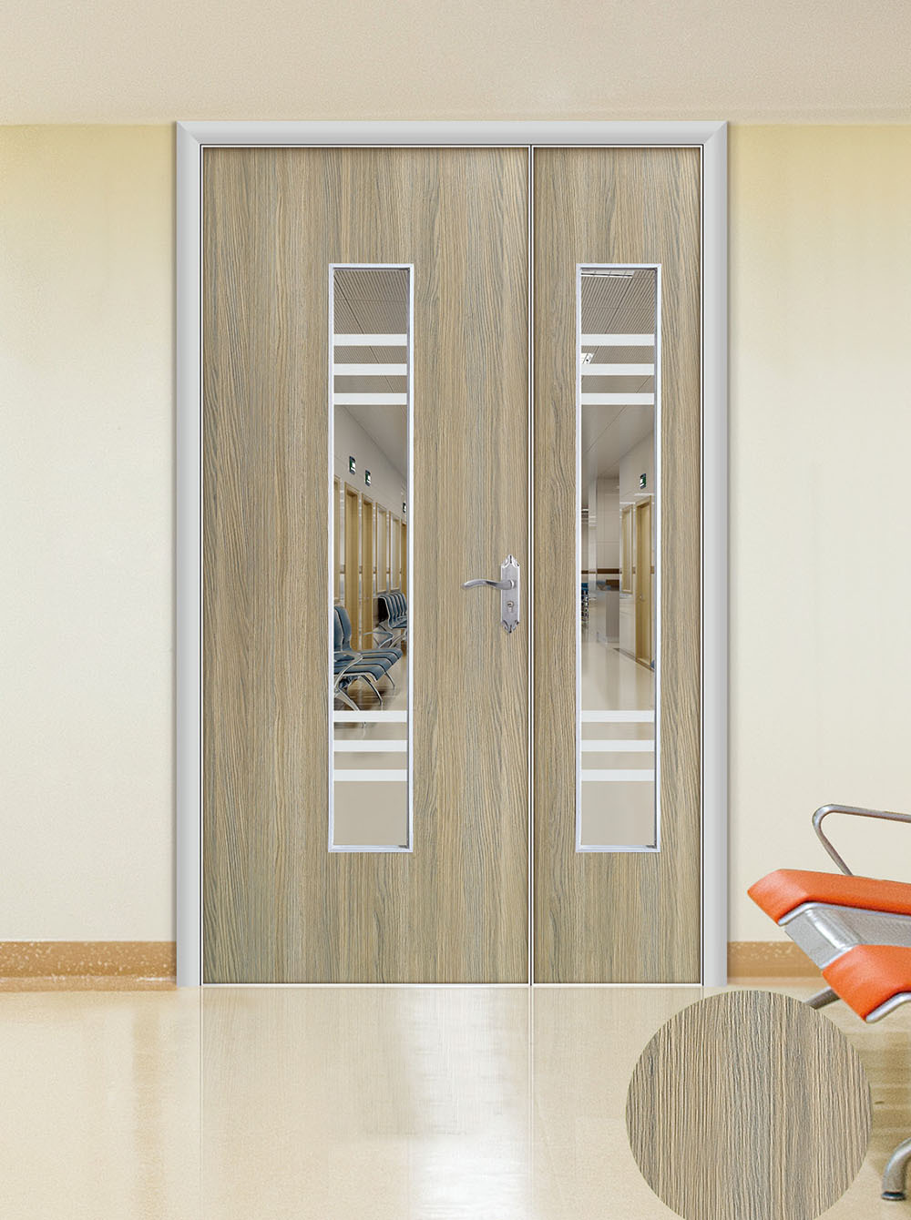 工厂定制医院子母门透光玻璃双开门铝合金包边环保生态wupv通道门