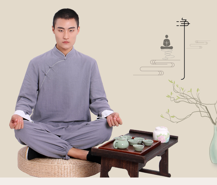 居士服男禅意中国风唐装汉服改良春季6173棉麻布衣打坐套装禅修服