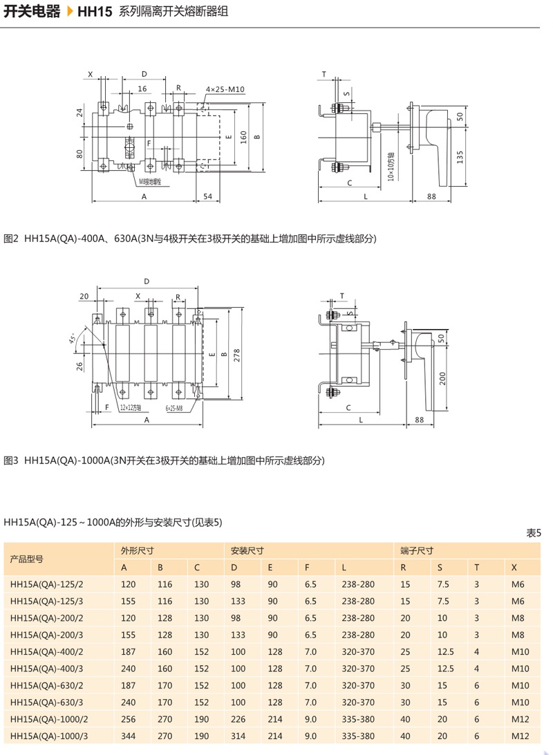 hh15(qsa)250/3熔断式隔离开关t3紫铜250a极三相单投转换刀熔开关