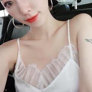 w花花家内搭v领吊带女夏2018新款外穿拼接蕾丝吊带背心上衣alice