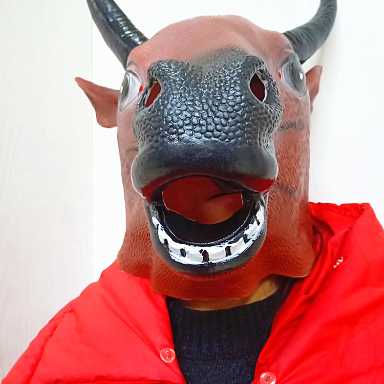 万圣节牛头鬼节魔鬼面具恐怖牛头马头搪乳胶头套牛头马面头套面具