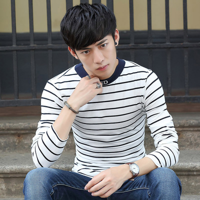 男模广 电商a088-t643-p30 100%棉 春秋装新款条纹长袖t恤大码 男