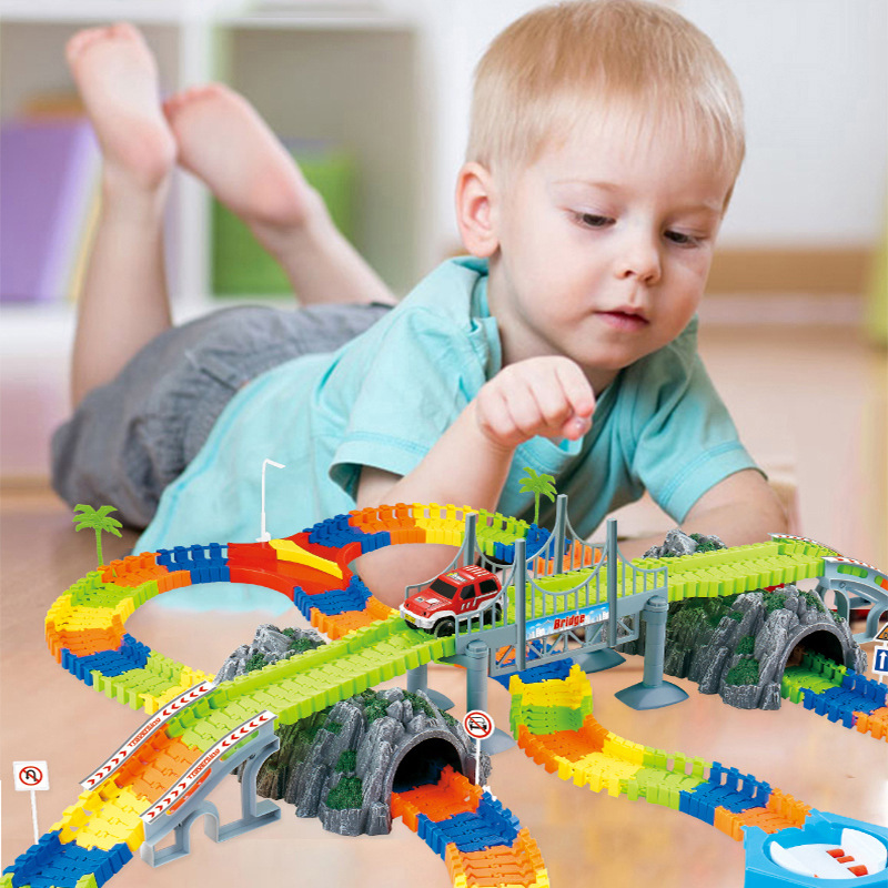 Children's DIY Assembled Educational Toys 165 Pieces Luminous Track Toy Car Assembled Electrically Operated Compact Car