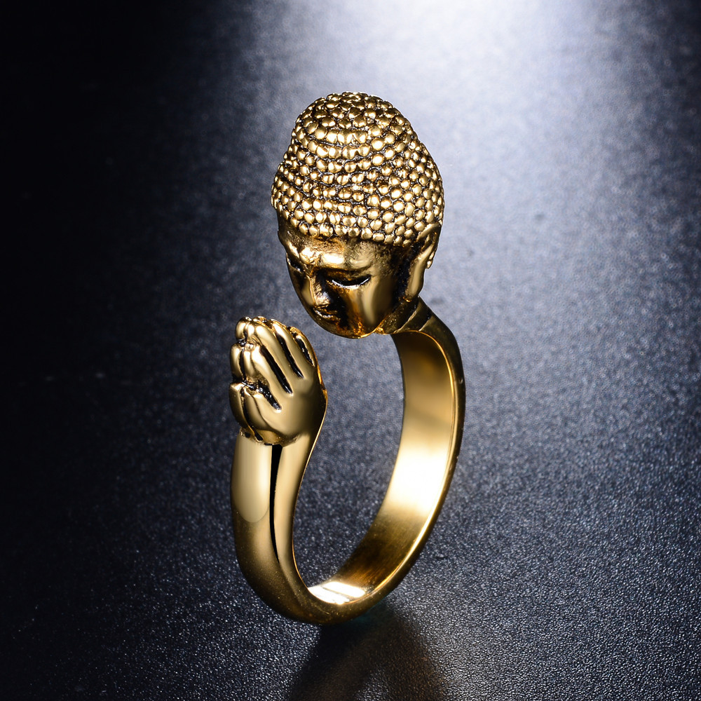 钛钢戒指和平peace佛系佛祖佛头戒指求平安祈福开口可调节指环