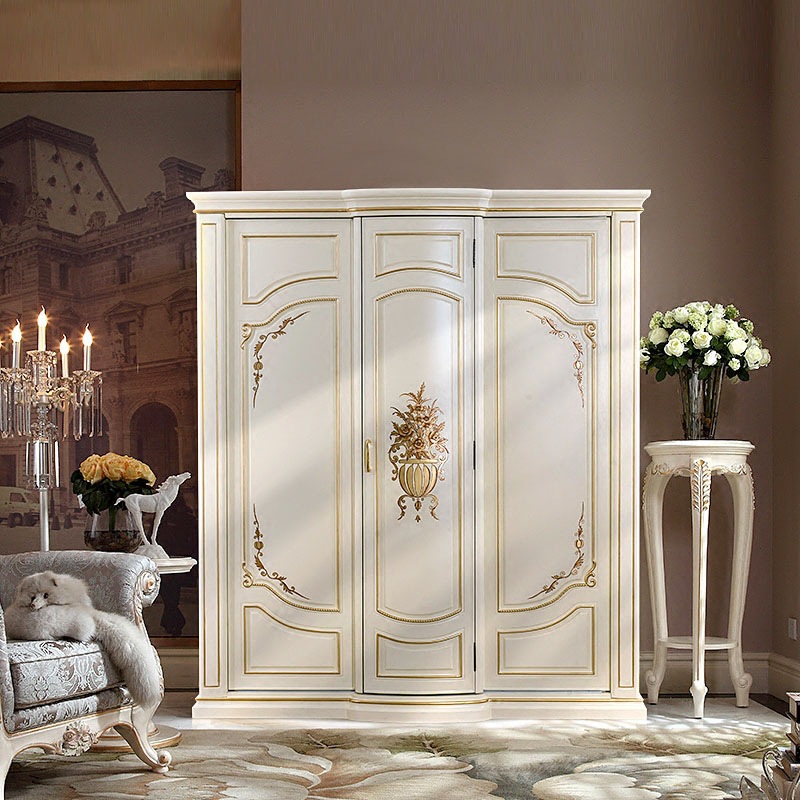 欧式衣柜实木雕花手绘衣柜卧室家具3门简欧衣柜美式公主收纳柜