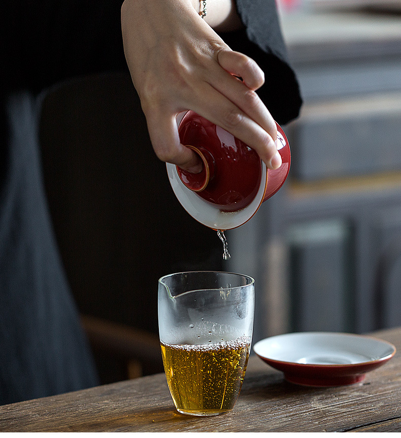 观岚 霁红三才盖碗茶杯套装 结婚红茶碗礼品陶瓷泡茶器功夫茶具