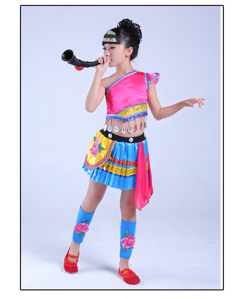 第八届小荷风采牛角尖尖儿童苗族舞蹈演出服女少幼儿傣族表演服装