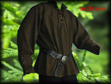 尤楚 中世纪男士复旧衬衫翻领绑带宽松上衣AU3822