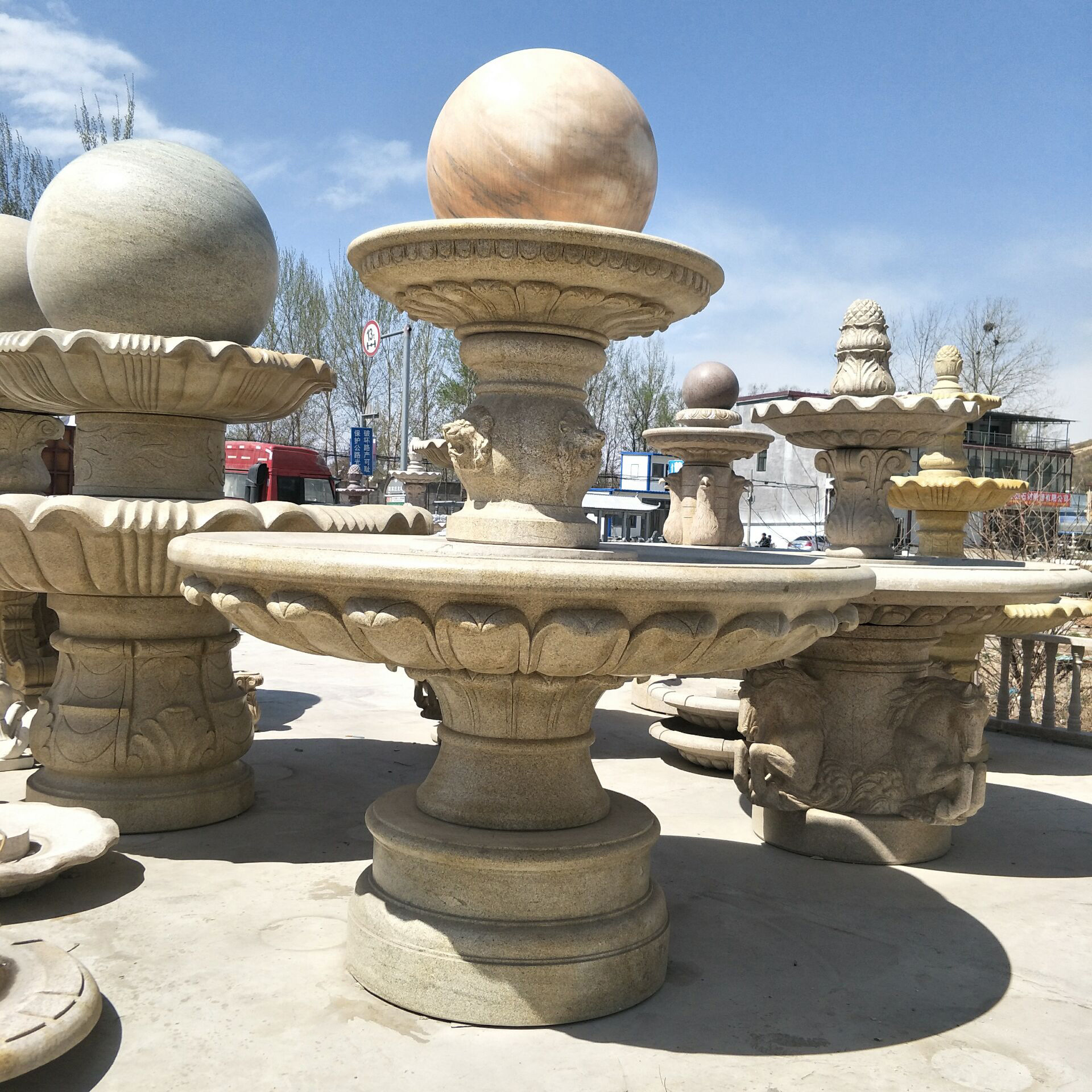 厂家花岗岩石雕喷泉风水球别墅园林装饰景观摆件雕塑 石雕喷泉