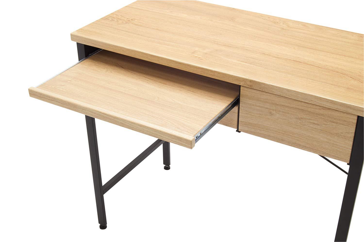 现代简约电脑桌带抽屉键盘 pc笔记本钢架办公桌