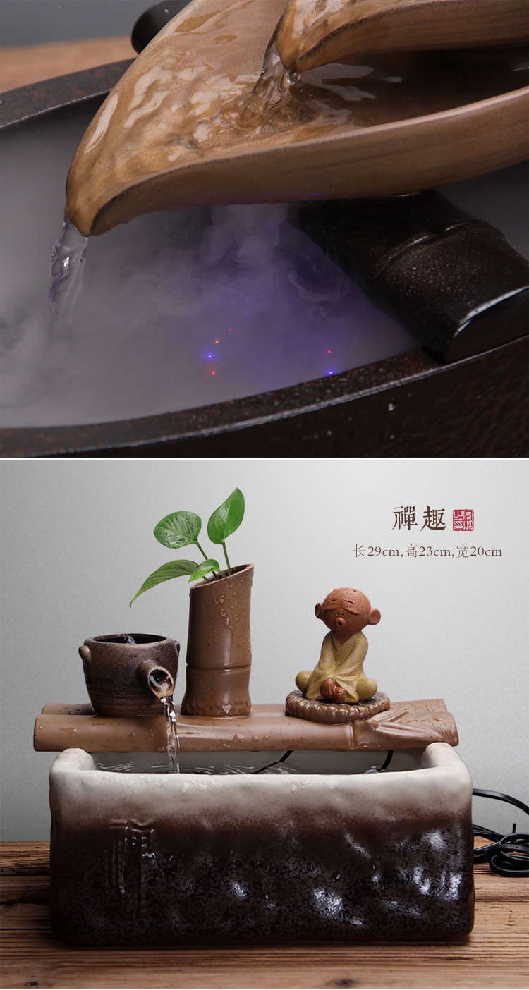 陶瓷流水器客厅装饰禅意摆件创意喷泉招财小和尚开业礼品摆设装饰