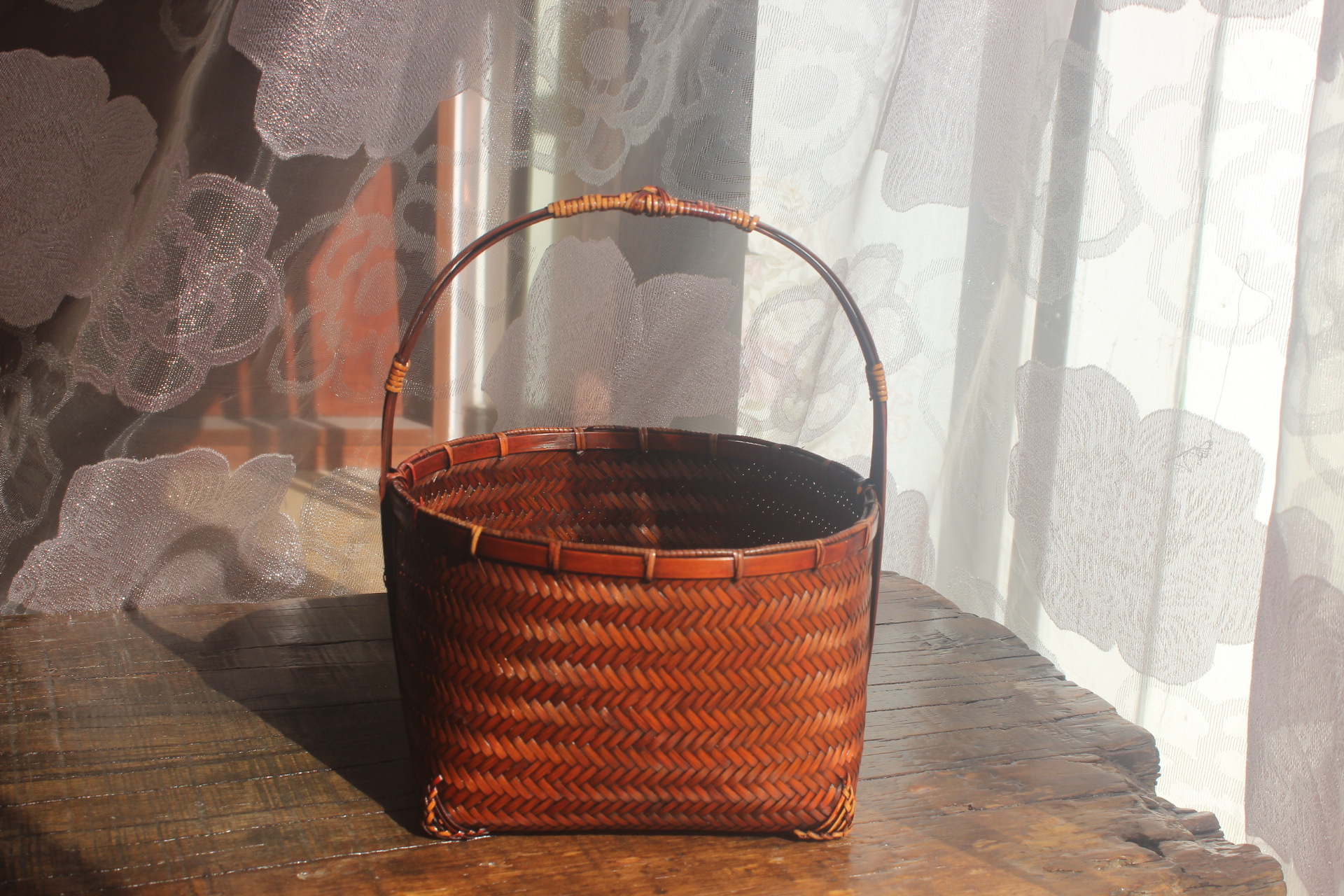 手工竹编提篮竹子编织篮子茶具收纳筐家用置物篮中式田园水果篮