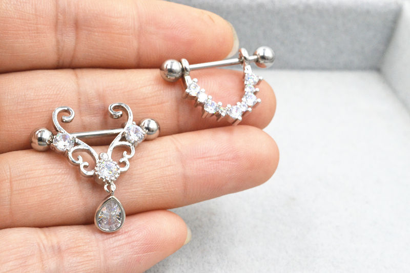 欧美跨境乳环乳钉不锈钢人体穿刺饰品乳头饰品锆石乳环现货销售