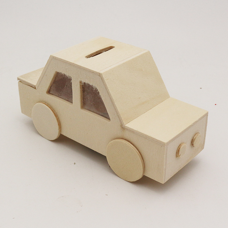 木质白坯卡通存钱罐超轻粘土雪花泥儿童手工diy绘画涂鸦玩具