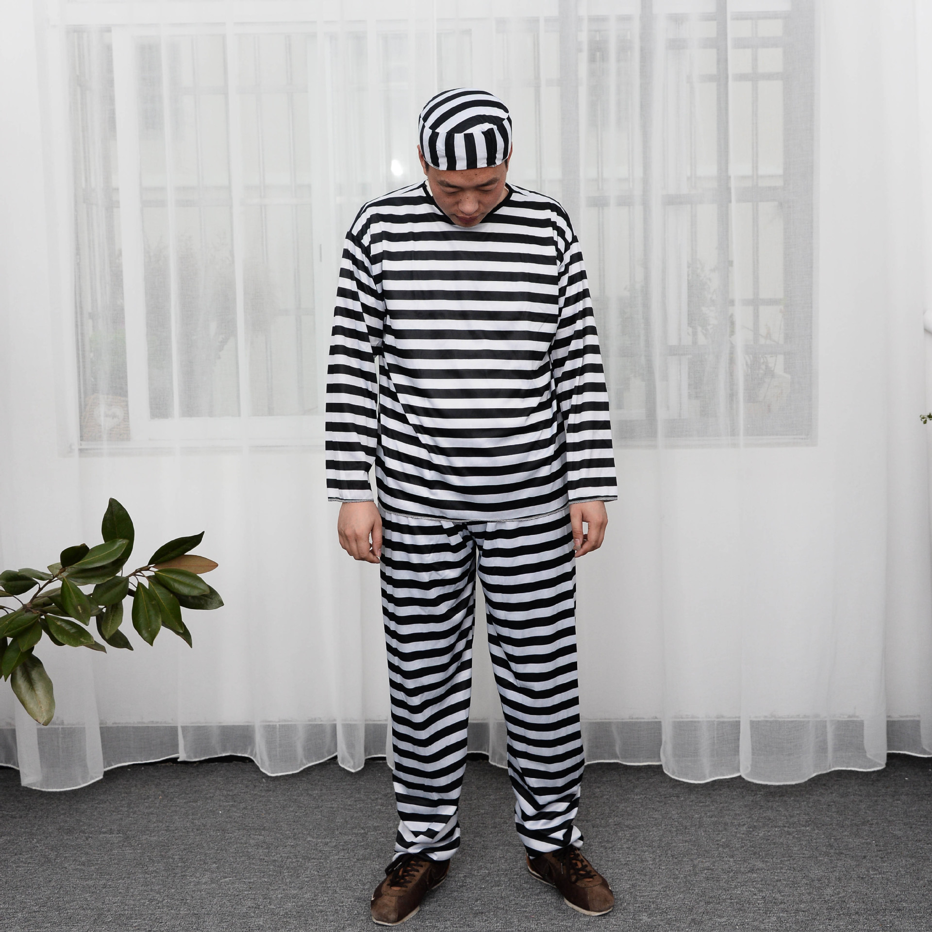 万圣节条子与囚犯衣服囚人服装女囚服男囚服男囚犯衣服条纹服