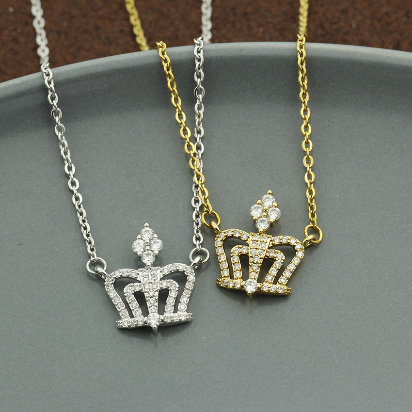 欧美闪动镶灵动钻皇冠项链镀钢项坠吊坠创美活动首饰女士项链批发