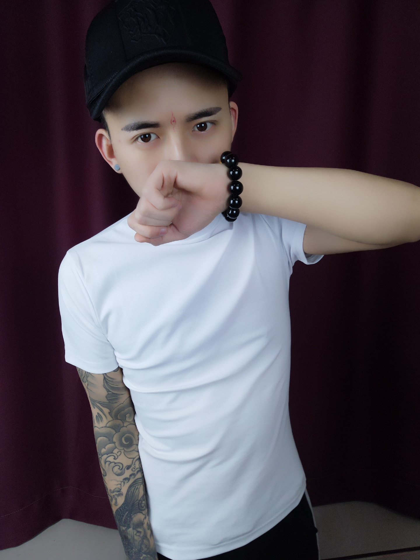 2019新款青少年男士短袖t恤社会人精神小伙修身潮流高领纯色半袖t