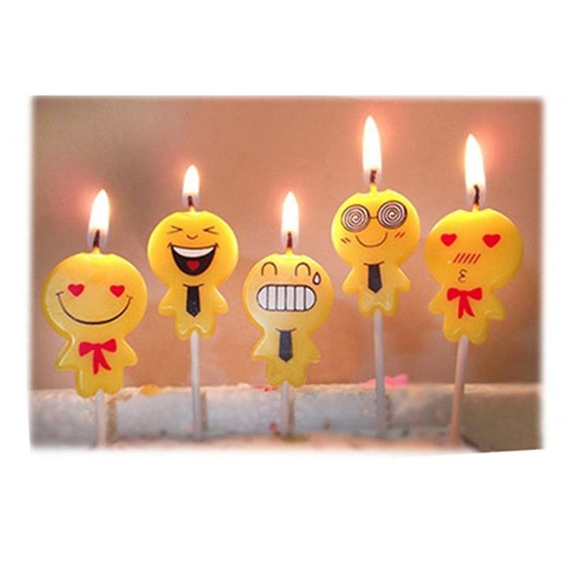 可爱卡通创意生日蜡烛 表情符号儿童派对蜡烛5支一套批发