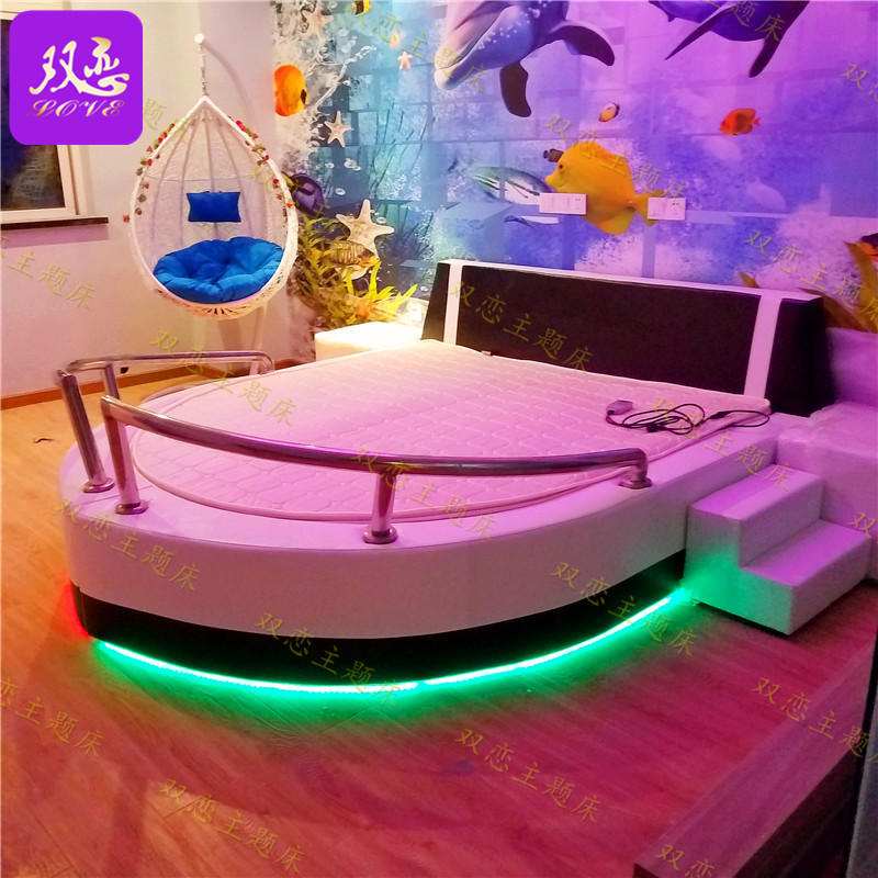 地中海风格主题酒店船型情趣床定做电动助力床宾馆民宿情侣震动床