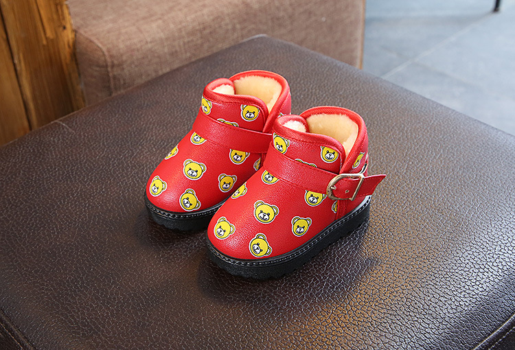 2019冬季儿童鞋韩版男女童雪地靴小熊棉靴短筒靴防水短靴潮 批发