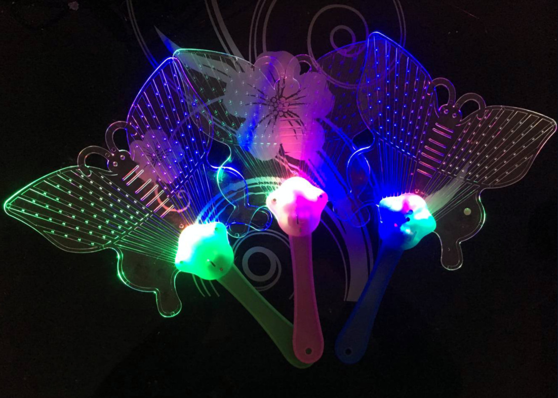 卡通发光扇子led七彩闪光扇子夜店pp塑料透明扇儿童玩具夜市地摊